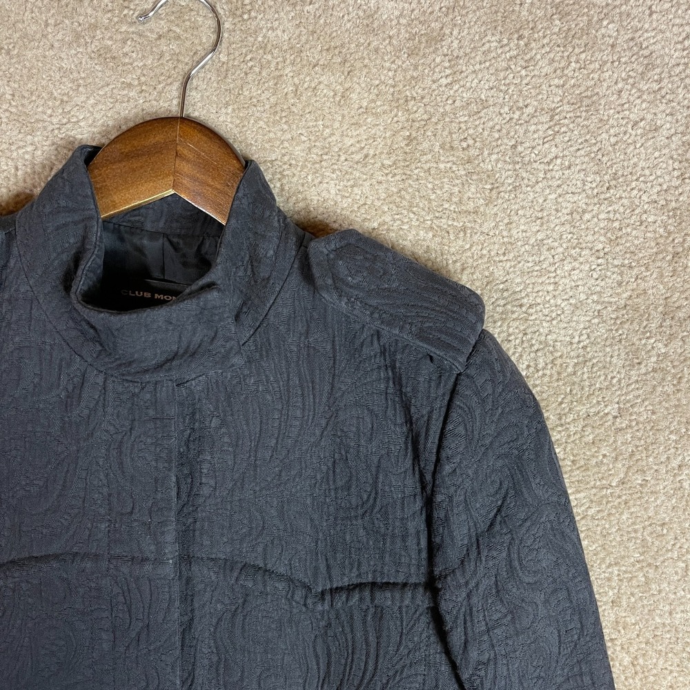 Club Monaco Jacket Womens Size XS Black Cotton Jacquard Long Trench Coat Modern - Picture 2 of 9